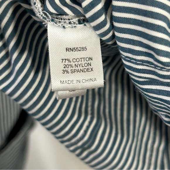 Express Design Studio Pinstripe Ruffle Collar Button Career Peasant Blouse Sz S - Picture 9 of 12